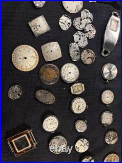 Vintage WatchMaker Repair Lot 23 Swiss Movements & 9 Assorted Watch DialsScrap