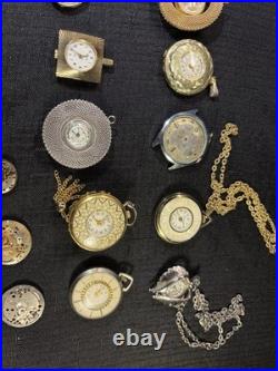 Vintage WatchMaker Repair Lot 23 Swiss Movements & 9 Assorted Watch DialsScrap
