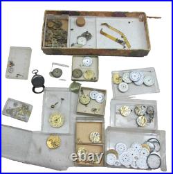 Vintage Watchmaker Repair Lot Rare Antique Movements Parts Dials