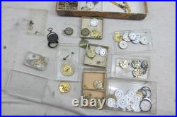 Vintage Watchmaker Repair Lot Rare Antique Movements Parts Dials