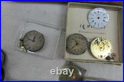 Vintage Watchmaker Repair Lot Rare Antique Movements Parts Dials