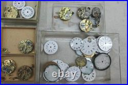 Vintage Watchmaker Repair Lot Rare Antique Movements Parts Dials