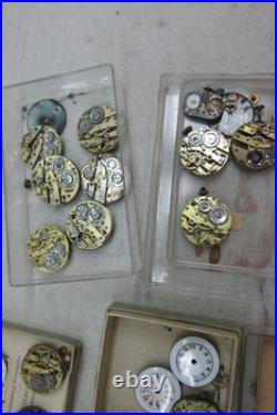 Vintage Watchmaker Repair Lot Rare Antique Movements Parts Dials