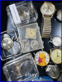 Vintage Watchmakers Lot Mechanical Quartz Watches Movements Parts Repair Estate