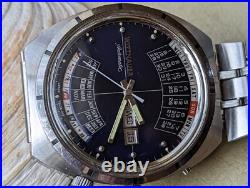 Vintage Wittnauer 2000 Dress Watch withBlue Dial, Orig Band, Runs FOR PARTS/REPAIR