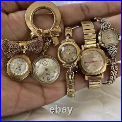 Vintage Women's Watch Lot Of 5 For Repair, Scrap, Parts Or Upcycling Gold Filled