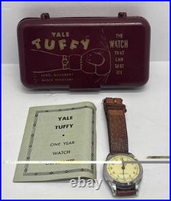 Vintage Yale Tuffy Watch, Leather Band, Swiss Made Original Case Parts Or Repair