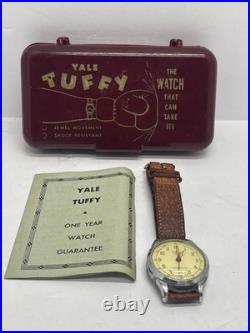 Vintage Yale Tuffy Watch, Leather Band, Swiss Made Original Case Parts Or Repair