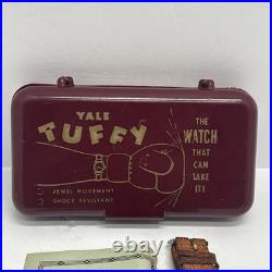 Vintage Yale Tuffy Watch, Leather Band, Swiss Made Original Case Parts Or Repair