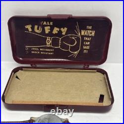 Vintage Yale Tuffy Watch, Leather Band, Swiss Made Original Case Parts Or Repair