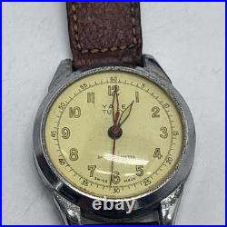 Vintage Yale Tuffy Watch, Leather Band, Swiss Made Original Case Parts Or Repair