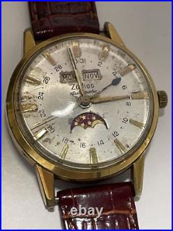 Vintage Zodiac Moon phase Triple Date Men's Wristwatch Automatic Parts or Repair