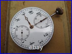 Vintage chronograph pocket watch movement, enamel dial for parts/repair
