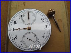Vintage chronograph pocket watch movement, enamel dial for parts/repair