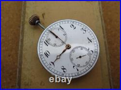 Vintage chronograph pocket watch movement, enamel dial for parts/repair