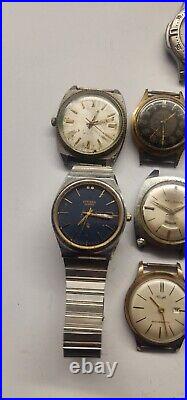 Vintage lot of 11 watches 4 parts or repairs different brands non working W1