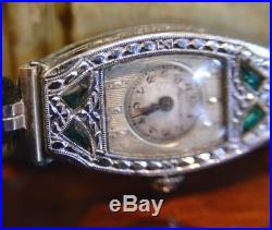 Vtg 1930 Ladies Art Deco Emerald Green BULOVA Watch MISS AMERICA Parts/Repair