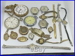 Vtg Antique Watch Lot For Parts Repair Non-running Pocket Wrist GF