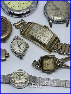 Vtg Antique Watch Lot For Parts Repair Non-running Pocket Wrist GF