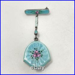 Vtg Bucherer Pendant Pin Watch Blue Guilloche FOR PARTS REPAIR Manual Wind Up