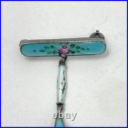 Vtg Bucherer Pendant Pin Watch Blue Guilloche FOR PARTS REPAIR Manual Wind Up