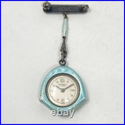 Vtg Bucherer Pendant Pin Watch Blue Guilloche FOR PARTS REPAIR Manual Wind Up
