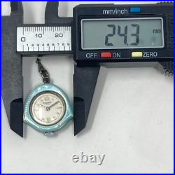 Vtg Bucherer Pendant Pin Watch Blue Guilloche FOR PARTS REPAIR Manual Wind Up