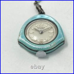 Vtg Bucherer Pendant Pin Watch Blue Guilloche FOR PARTS REPAIR Manual Wind Up