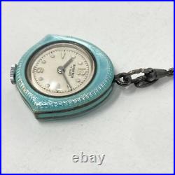 Vtg Bucherer Pendant Pin Watch Blue Guilloche FOR PARTS REPAIR Manual Wind Up