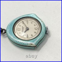 Vtg Bucherer Pendant Pin Watch Blue Guilloche FOR PARTS REPAIR Manual Wind Up