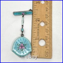 Vtg Bucherer Pendant Pin Watch Blue Guilloche FOR PARTS REPAIR Manual Wind Up