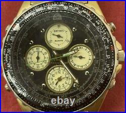 Vtg Seiko Flightmaster 7T34-6A09 Chronograph Gold Orig. Bracelet Parts Repair
