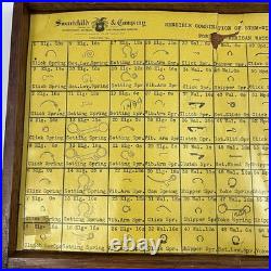 Vtg Swartchild & Co Box Case Watchmaker Repair Watch Assorted Parts Glass Vials