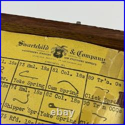 Vtg Swartchild & Co Box Case Watchmaker Repair Watch Assorted Parts Glass Vials