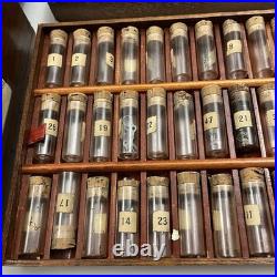 Vtg Swartchild & Co Box Case Watchmaker Repair Watch Assorted Parts Glass Vials