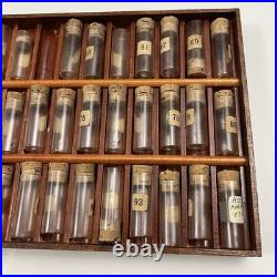 Vtg Swartchild & Co Box Case Watchmaker Repair Watch Assorted Parts Glass Vials