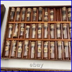Vtg Swartchild & Co Box Case Watchmaker Repair Watch Assorted Parts Glass Vials