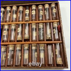 Vtg Swartchild & Co Box Case Watchmaker Repair Watch Assorted Parts Glass Vials