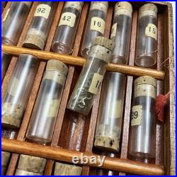 Vtg Swartchild & Co Box Case Watchmaker Repair Watch Assorted Parts Glass Vials