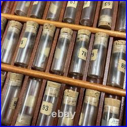 Vtg Swartchild & Co Box Case Watchmaker Repair Watch Assorted Parts Glass Vials