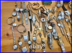 Vtg Untested 59 Watch Lot Parts Repair Elgin Timex Bulova Marcel Fossil 5+lbs