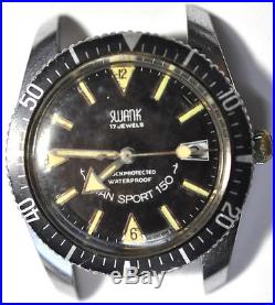 W696# Swank Diver Grand Sport 150 Date Wrist Watch 17 Jewels For Parts/repairs