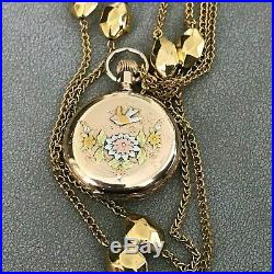 Waltham 15j Hunter Case Tri-Gold Pocket Watch 0s with Chain PARTS / REPAIR