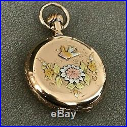 Waltham 15j Hunter Case Tri-Gold Pocket Watch 0s with Chain PARTS / REPAIR
