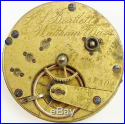 Waltham Pocket Watch Movement P. S. Bartlett Spare Parts / Repair
