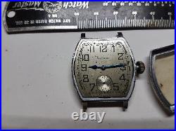 Waltham Vintage 7 Jewel Barrel Case Blue Hand Watch For Repair Or Trench Parts