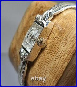 Womens Vintage Jules Jurgensen 14k Solid White Gold Wristwatch For Repair/parts