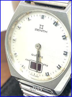 Zenith Mens Watch Vintage 1970s Swiss Quartz 504GL Silver Steel FOR REPAIR PARTS