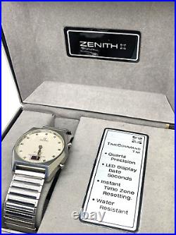 Zenith Mens Watch Vintage 1970s Swiss Quartz 504GL Silver Steel FOR REPAIR PARTS