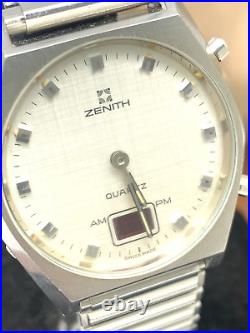 Zenith Mens Watch Vintage 1970s Swiss Quartz 504GL Silver Steel FOR REPAIR PARTS